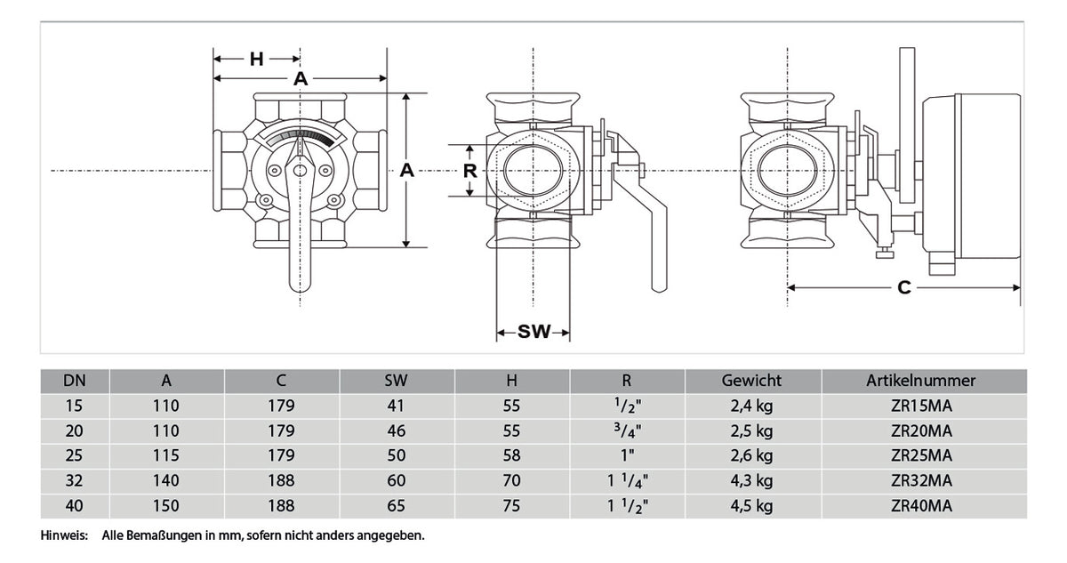 Honeywell CENTRA Duplex Vierwege-Mischer Muffenausführung, ZR 15 MA, DN 15