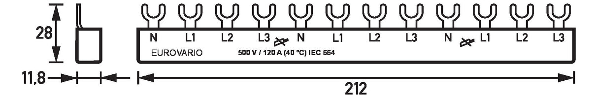 DOEPKE Phasenschiene 4ph 17,5mm 212mm Eurovario EV-S G 4.12.120 L 10qmm 120A