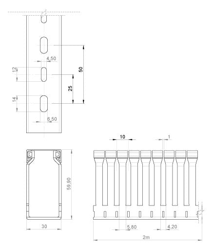 UNEX Verdrahtungskanal 60x30 grau,RAL7035,PVC-M1 60.30.77