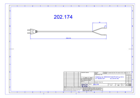 BACHMANN Netzanschlussleitung 2m 2,5A sw 202.174 2x0,75qmm IP20 Euro-Steck PVC
