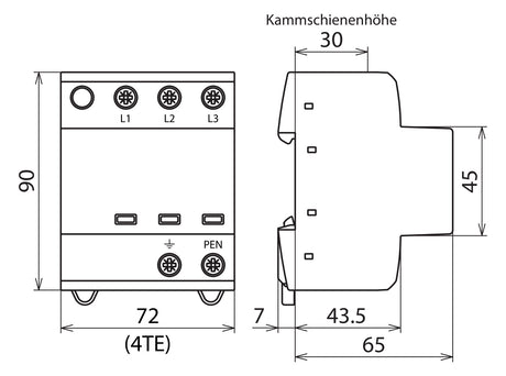 DEHN SE Kombi-Ableiter TS35 3p 255VAC DSH TNC 255 1,5kV 4TE TS35