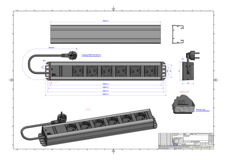 BACHMANN Steckdosenleiste 6f gr 2m 90° 300.000 IP20 1,5qmm