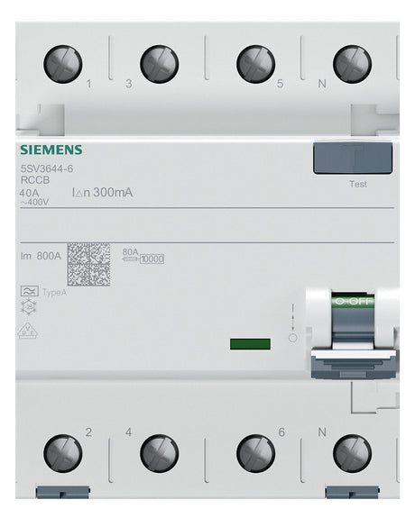 SIEMENS FI-Schutzschalter A 4p 440V 40A 5SV3644-6 0,3A 4TE REG 10kA 1kA/stoß