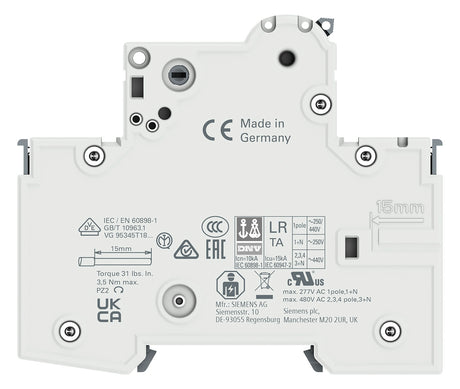 SIEMENS Leitungsschutzschalter UC C 16A 5SY4116-7 1p 400V 1TE 50Hz IP20