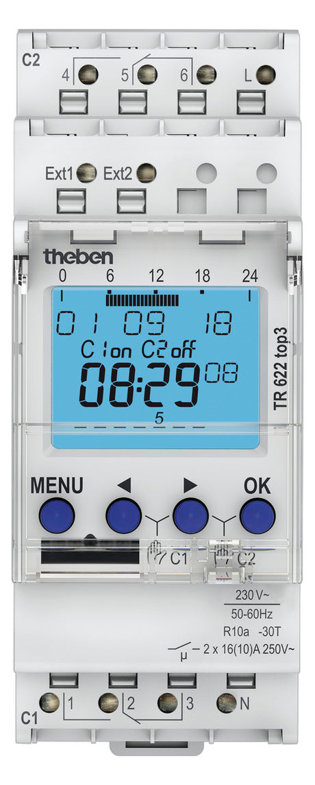 THEBEN Schaltuhr digi 230VAC 2kan 87600h TR 622 top3 2TE BT REG Wochenprogramm