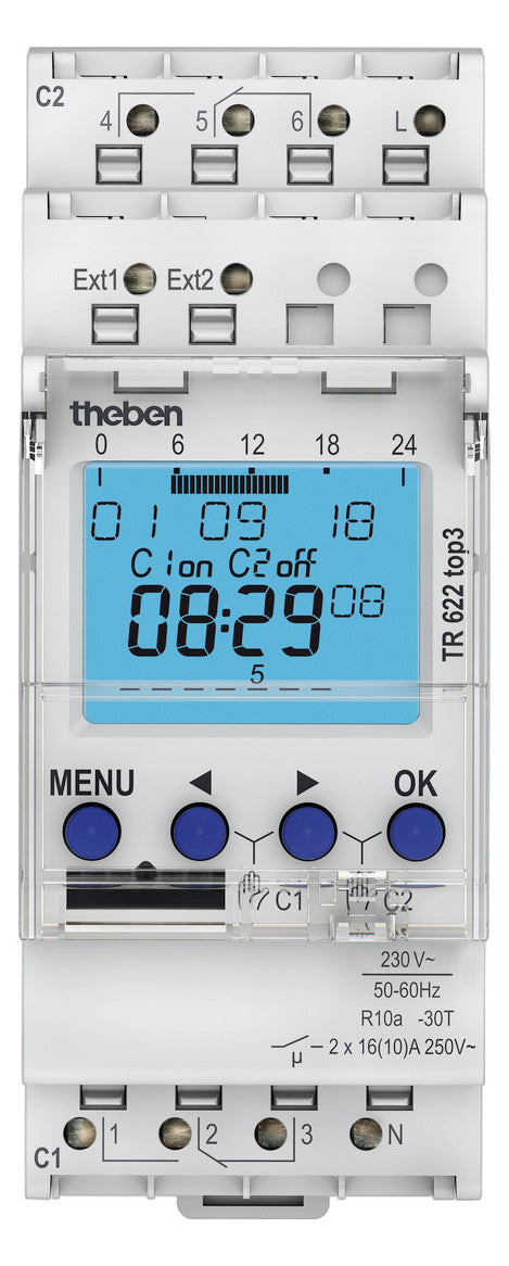THEBEN Schaltuhr digi 230VAC 2kan 87600h TR 622 top3 2TE BT REG Wochenprogramm