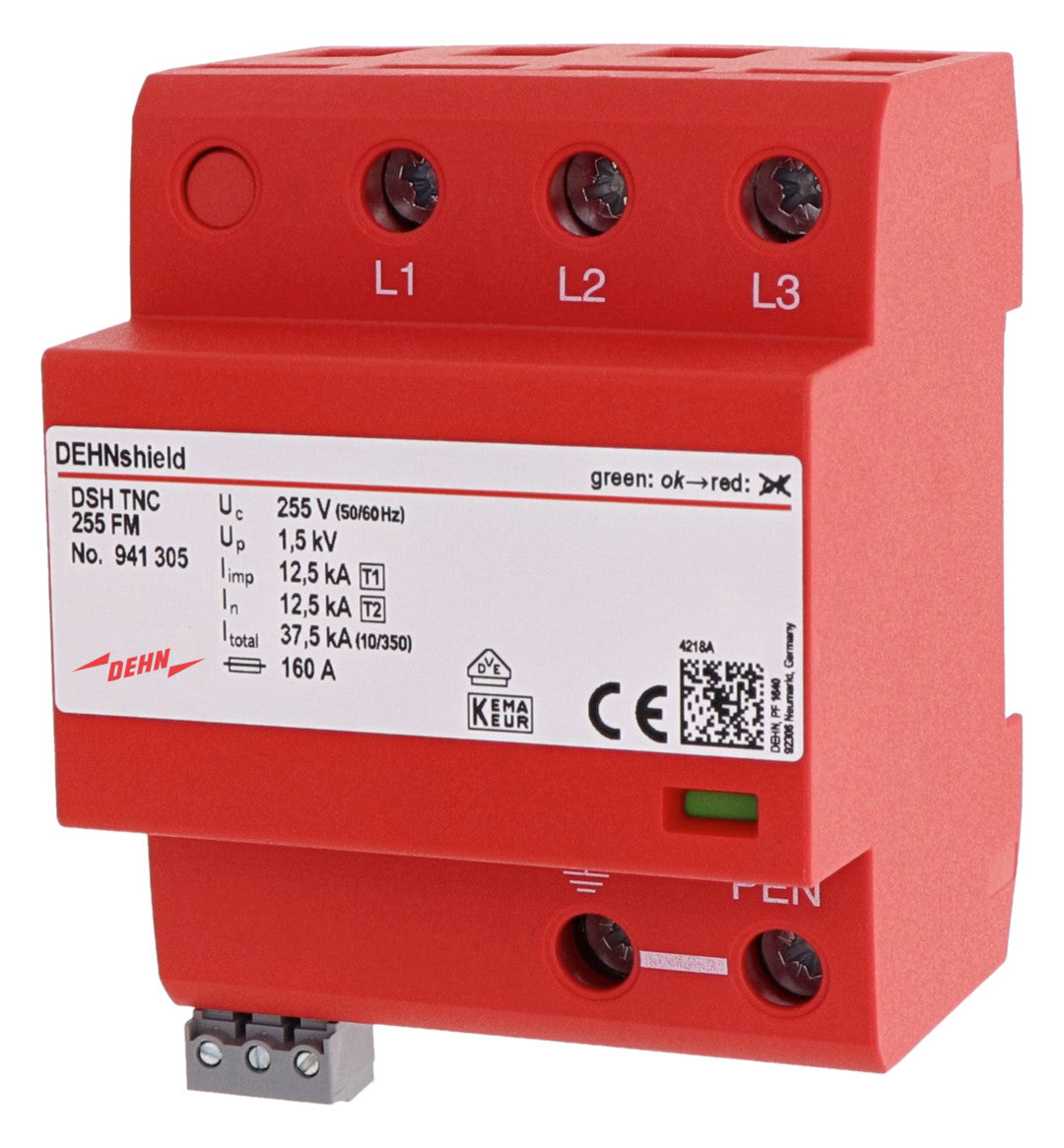 DEHN SE Kombi-Ableiter TS35 3p 230VAC DSH TNC 255 FM 1,5kV Fernsign 4TE TS35