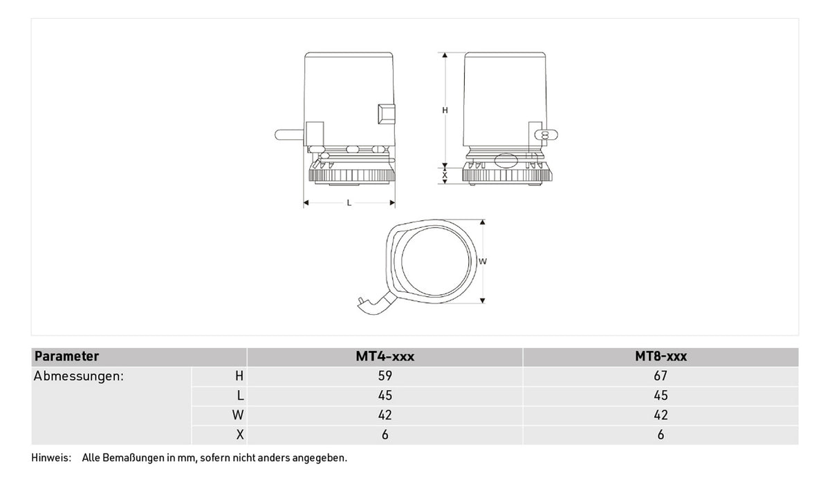 Honeywell Home Therm. Stellantrieb MT8 230 V, NO, Kabellänge 1m | MT8-230-NO