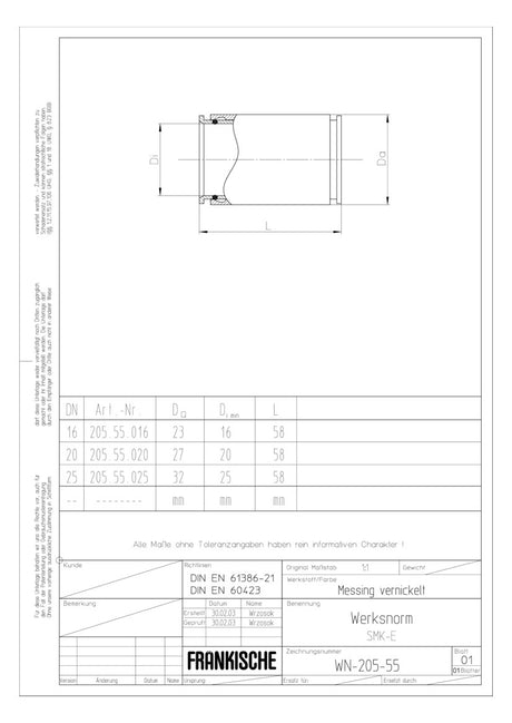 FRÄNKISCHE Steckmuffe Metall  25mm hfr SMK-E 25 vernick zink