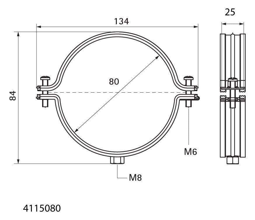 WALRAVEN Lüftungsschelle Aero sv 80 mm M8 fixierte Schallschutzeinlage TPE