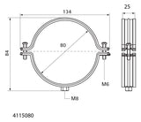 WALRAVEN Lüftungsschelle Aero sv 80 mm M8 fixierte Schallschutzeinlage TPE