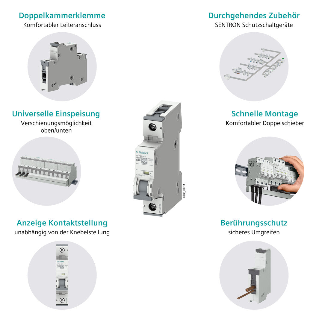 SIEMENS Leitungsschutzschalter UC C 6A 5SY6506-7 1+N 400V 2TE 50Hz IP20