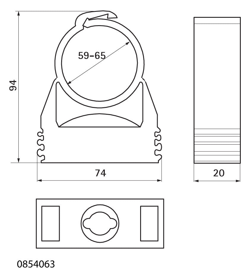 Walraven Rohrschelle starQuick grau 17x74x94 PA 59-65 mm | 0854063