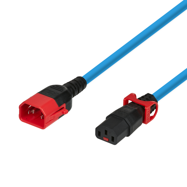 Kaltgeräteverlängerung Dual-Lock C14 - C13 IEC Lock, blau, 2 m Stück