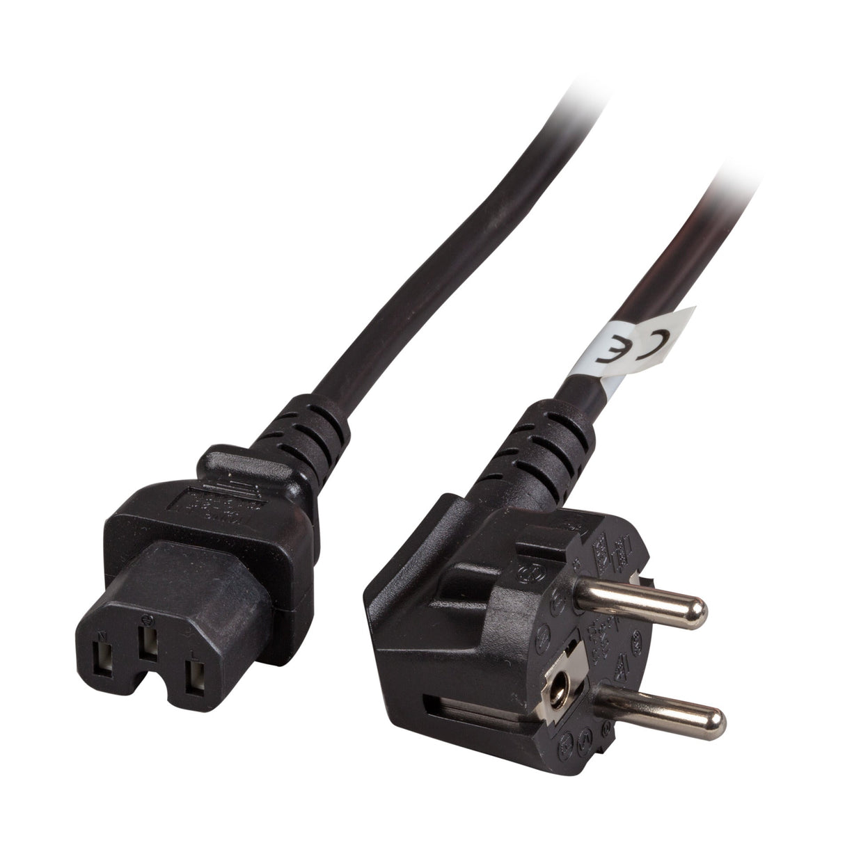 Warmgeräteleitung CEE 7/7 90° auf C15, schwarz, 3 m, 3 x 1,00  mm² H05RN-F (Gummi) Stück