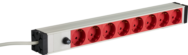19“ 1HE Steckdosenleiste 8 x CEE 7/3 rot, Zuleitung C14, 10A Feinsicherung, grau Stück