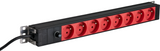 19“ 1HE Steckdosenleiste 8 x CEE 7/5 (UTE) rot, Zuleitung C14, 10A Feinsicherung, schwarz Stück
