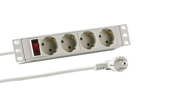 10“ 1HE Steckdosenleiste 4 x CEE 7/3 mit Schalter im Aluprofil, grau Stück