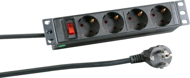 10“ 1HE Steckdosenleiste 4 x CEE 7/3 mit Schalter, im Aluprofil, schwarz Stück