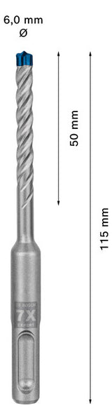 BOSCH-EW Hammerbohrer  6mm SDSplus SDS plus-7X 1pc 50/115mm f.Beton