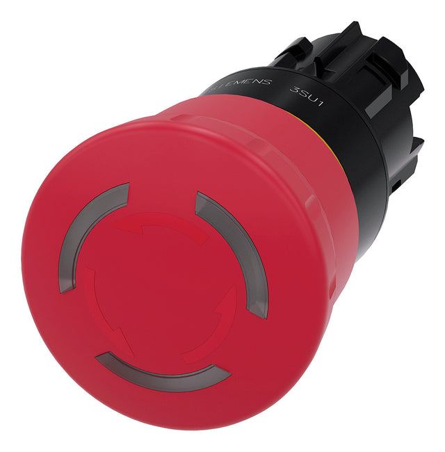 SIEMENS Not-Aus Taster Aufb IP67 Dreh 1Ö 3SU1001-1HB20-0AA0 m.Bel  22mm