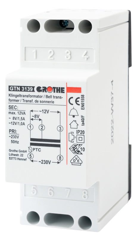 GROTHE Klingeltransformator 230V 8/12V GTN 3139 1,5/1A REG 2TE
