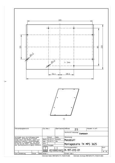 SPELSBERG Montageplatte Verteiler ST TK MPS-3625 lack 220x331mm Lochung