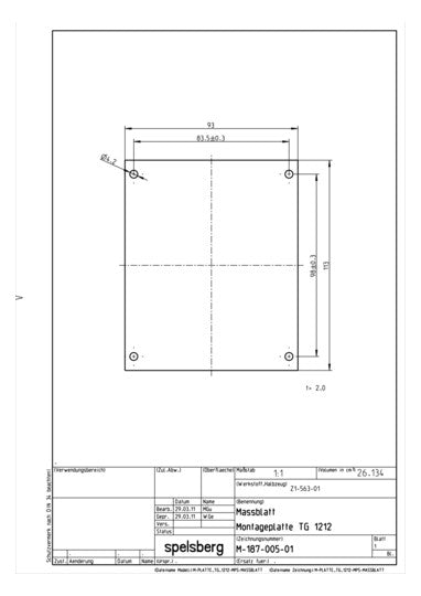 SPELSBERG Montageplatte Verteiler ST TG MPS-1212 unbeh 93x113mm Lochung