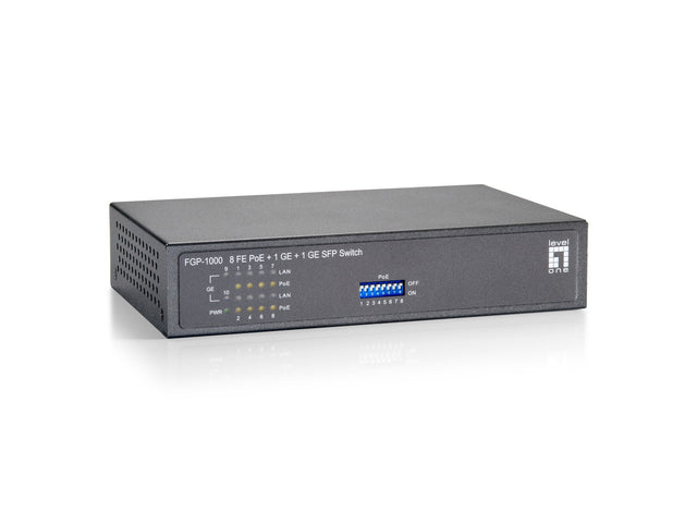 10-Port Fast Ethernet PoE+ Switch, 8x FE PoE+, + 1x GE RJ45, +1x GE SFP (120W) Stück