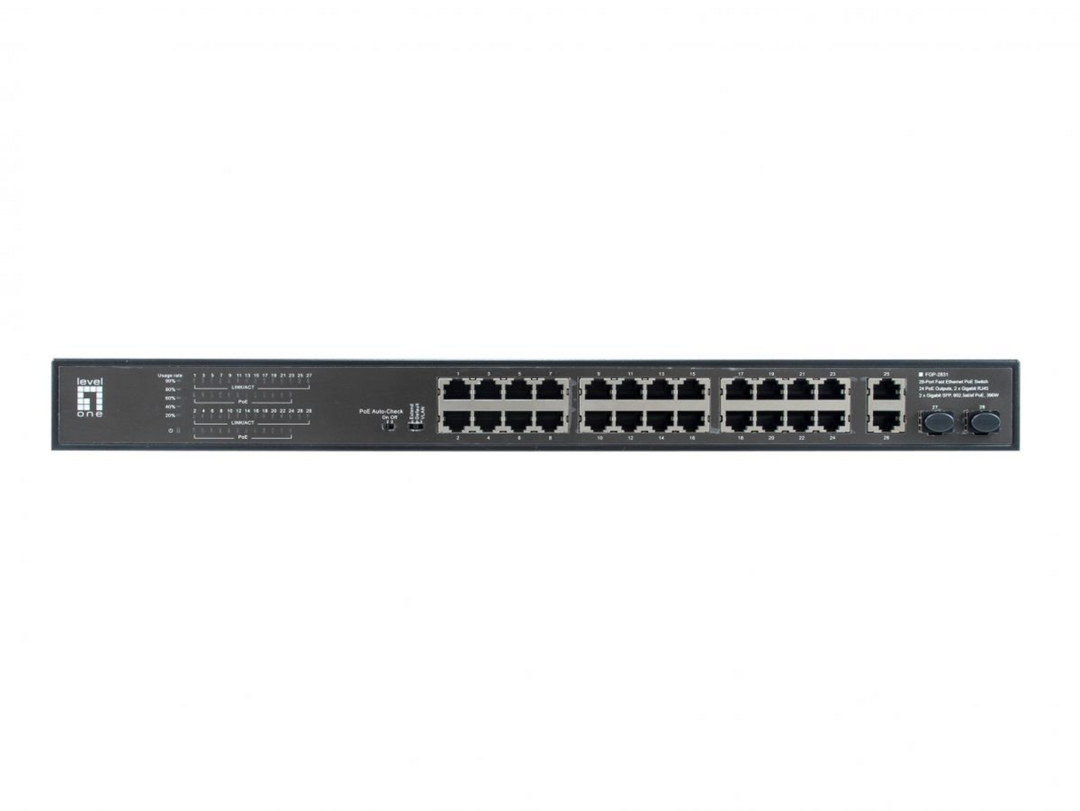 28-Port-Fast Ethernet-PoE-Switch 24 PoE-Ausgänge 2 x Gigabit RJ45 2 x Gigabit SFP Stück
