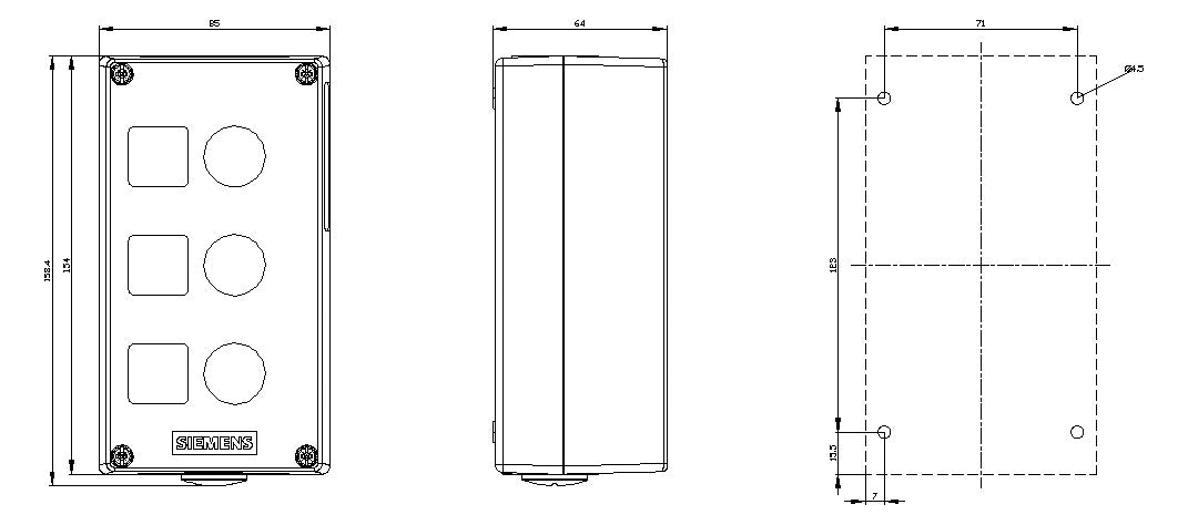 SIEMENS Aufbaugehäuse ST  22mm IP68 3SU1853-0AA00-0AB1 85x154x63,8mm