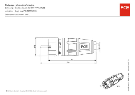 PC ELECTRIC Schutzkontaktstecker 16A 230V Kst IP54 ger sw 05721-sr