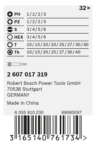 BOSCH-EW Bit-Set 32St Magnethalter 3xPH 2607017319 4xPZ 8xTX 4xSchlitz