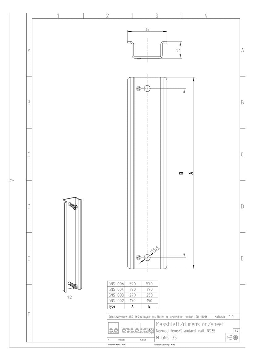 SPELSBERG Tragschiene ST g/vz 35/15mm GNS 006 L590mm