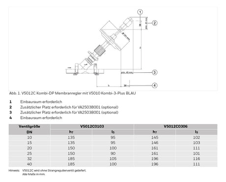 Membranregler V5012C für den Rücklauf 0,1 - 0,3 bar