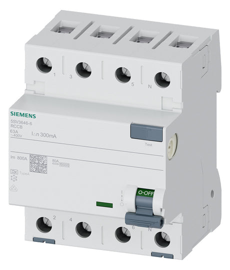 SIEMENS FI-Schutzschalter A 4p 440V 63A 5SV3646-6 0,3A 4TE REG 10kA 1kA/stoß