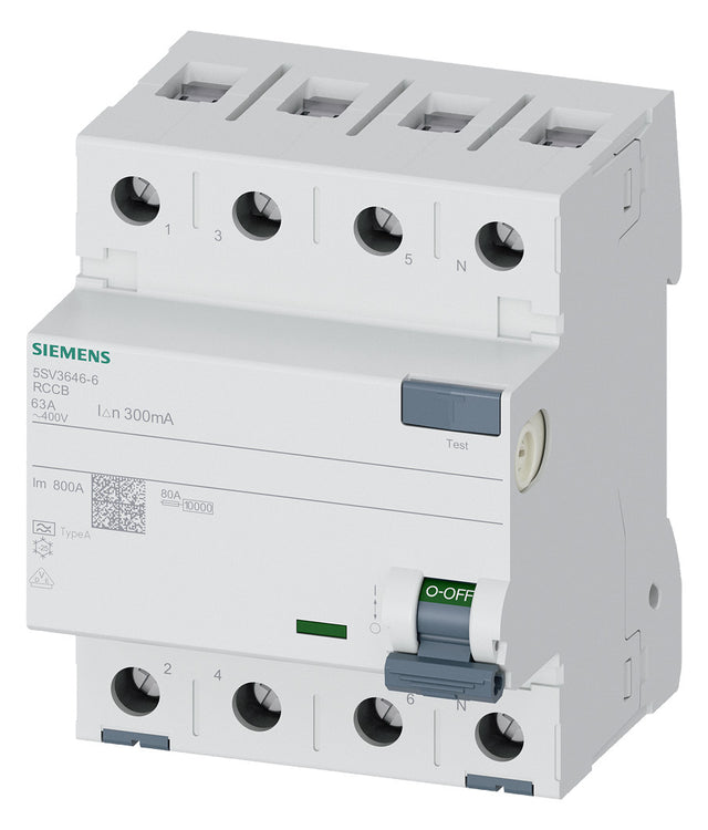 SIEMENS FI-Schutzschalter A 4p 440V 63A 5SV3646-6 0,3A 4TE REG 10kA 1kA/stoß