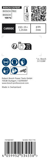BOSCH-EW Säbelsägeblatt 150mm Edst Stahl RBE- 1ER S 955 CHM Hartmetallausführung