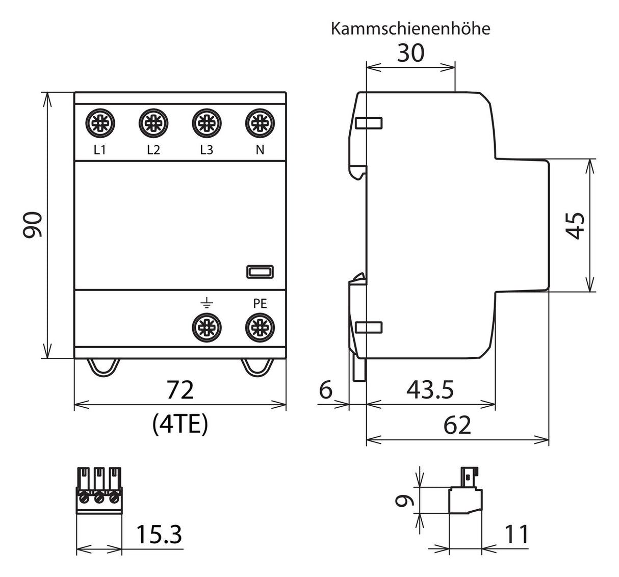 DEHN SE Kombi-Ableiter TS35 4p 230VAC DSH TNS 255 FM 1,5kV Fernsign 4TE TS35