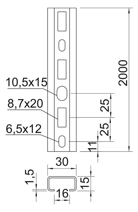 BETTERMANN C-Profilschiene ST 16mm CM3015P2000FT 2000x30x15mm D1,5mm