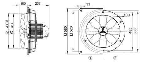 MAICO Axial-Wandventilator  400mm 400V DZQ 40/42 B 9500cbm/h 1485Upm IP55 60°C