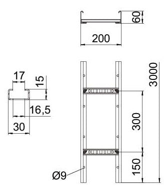 BETTERMANN Kabelleiter 60x200x3000mm gel LCIS-Serie LCIS 620 3 FS 8000qmm vz