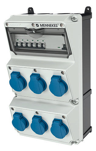 MENNEKES Steckdosen-Kombi Kst gr IP44 AMAXX 930001 6Steckd LS-Schalter