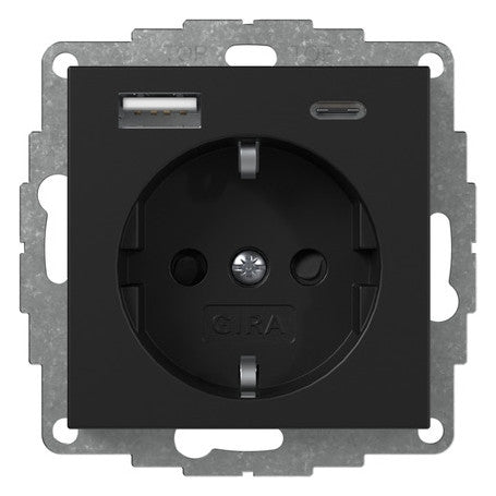 GIRA Steckdose 1f sw mt 1USB-A 1USB-C UP System 55 2459005 m.BS IP20