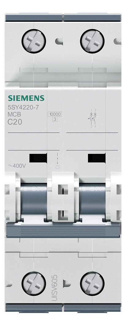 SIEMENS Leitungsschutzschalter UC C 20A 5SY4220-7 2p 400V 2TE 50Hz IP20