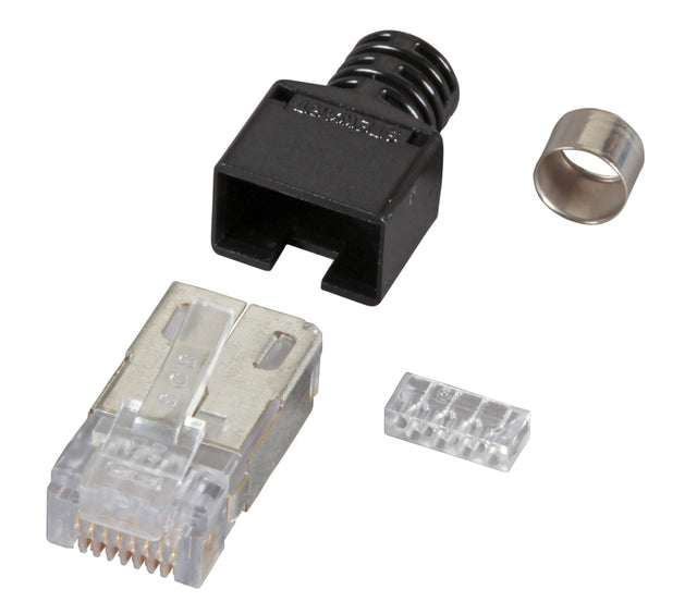 RJ45-Stewart Stecker STP, schwarz, 50 Stück, 4 Elemente, Cat.5e Packung