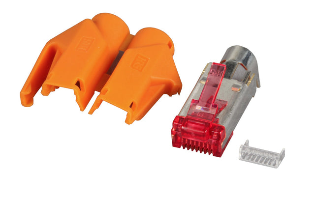 RJ45-Hirose Stecker STP, TM21 orange, 10 Stück, 3 Elemente, Cat. 6 Packung