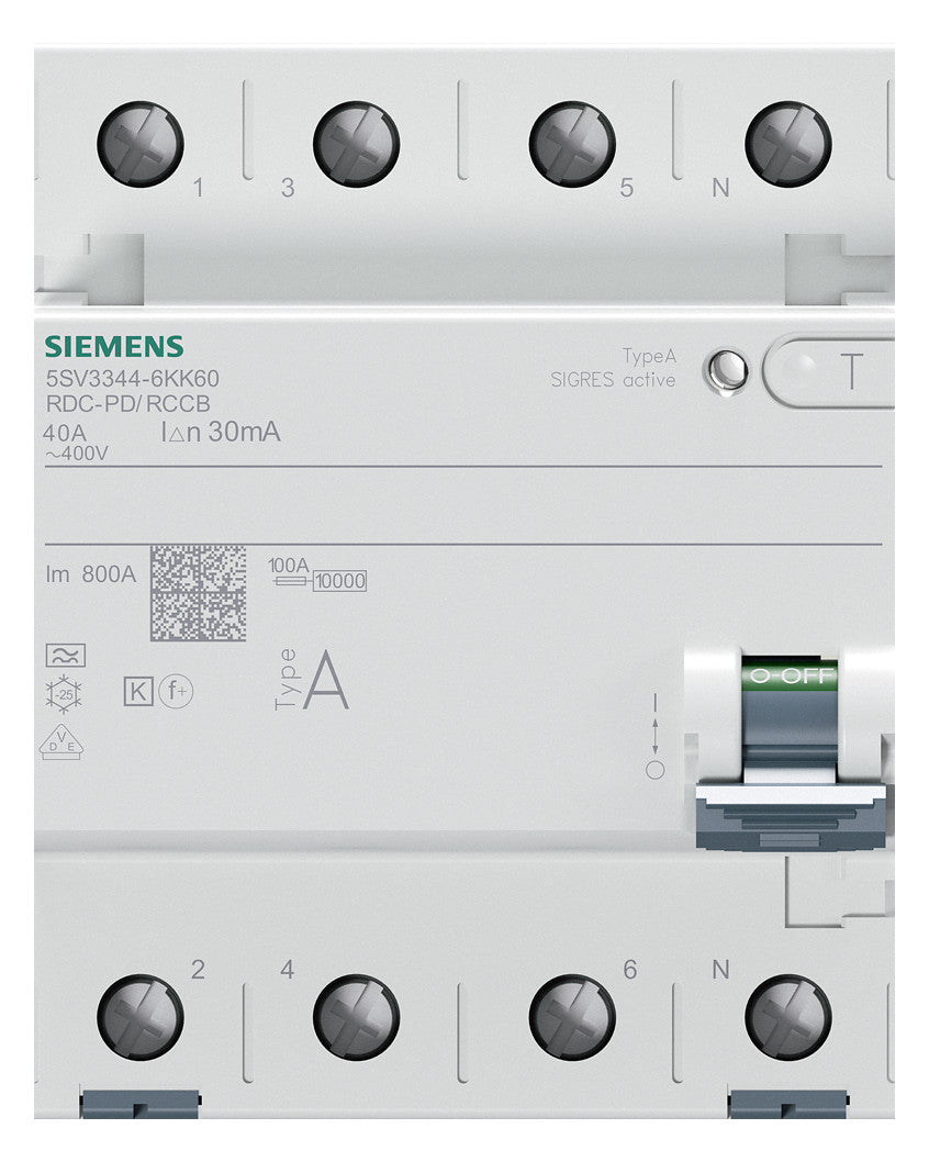 SIEMENS FI-Schutzschalter A 4p 400V 40A 5SV3344-6KK60 0,03A 4TE REG 10kA