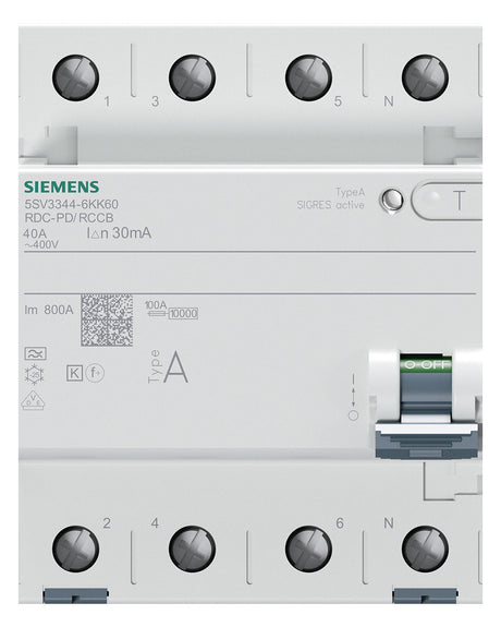 SIEMENS FI-Schutzschalter A 4p 400V 40A 5SV3344-6KK60 0,03A 4TE REG 10kA