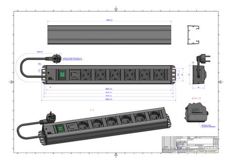 BACHMANN Steckdosenleiste 6f sw 2m 90° 300.011 m.Ein/Aus IP20 ÜSS
